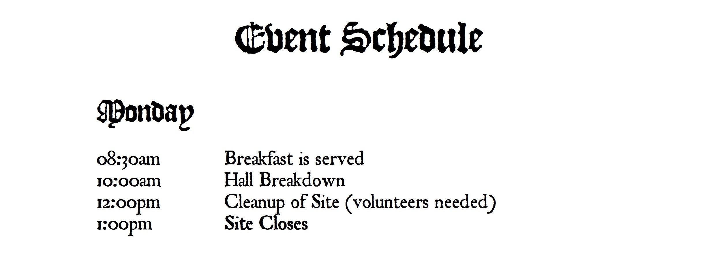 Schedule Monday 2 saturday schedule